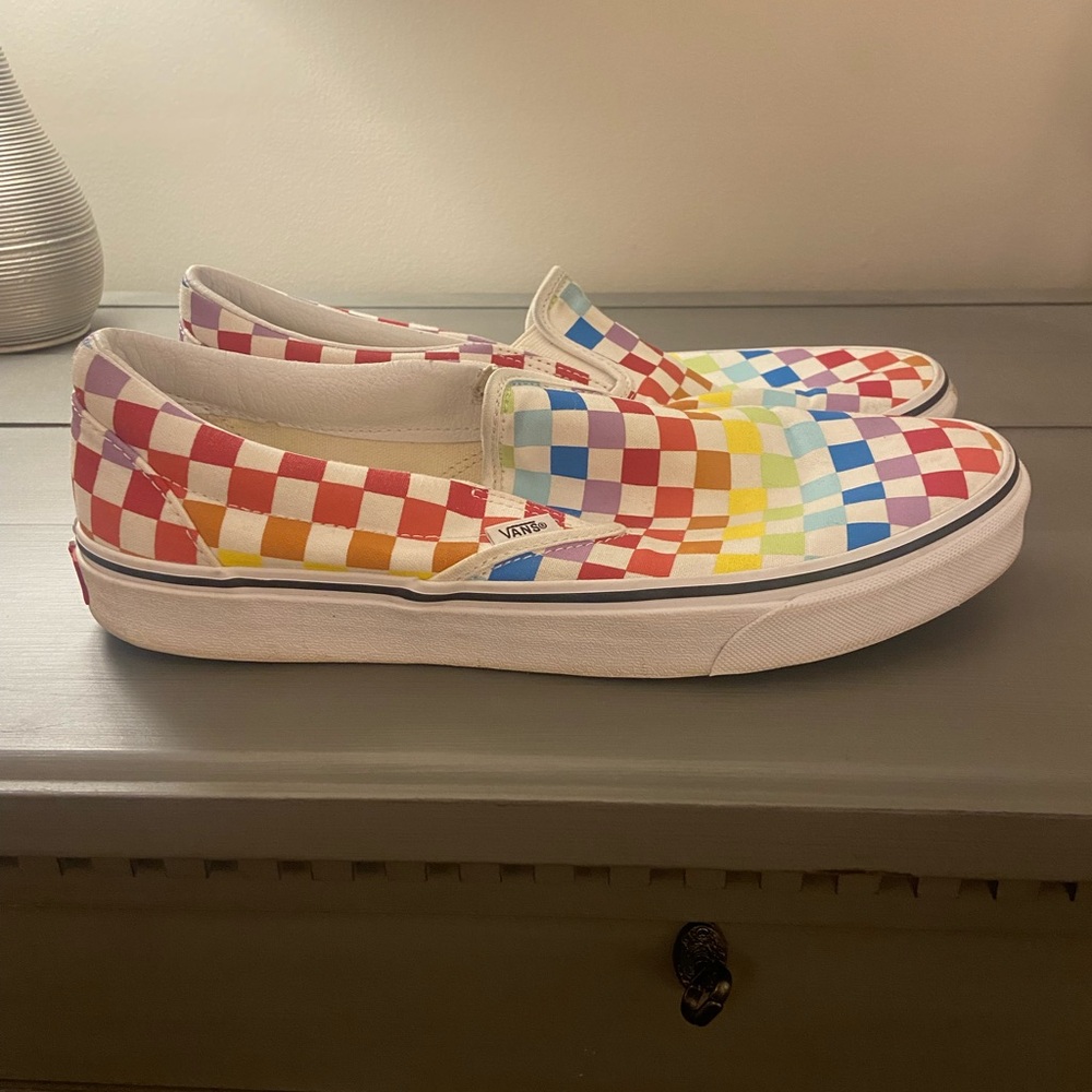 Vans Kids Rainbow Checkered Slip-On Sneakers